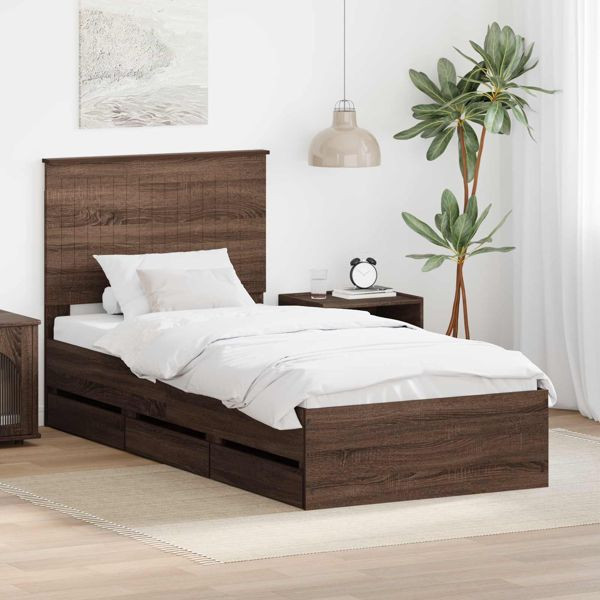 vidaXL Bettrahmen Braun Eichen-Optik 90 x 190 cm Ingenieurs Holz, 3411158