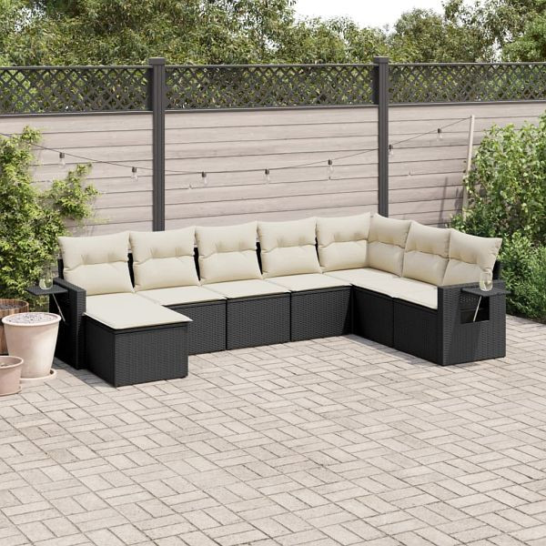 vidaXL 8-teilig Garten-Sofagarnitur mit Kissen Schwarz Poly Rattan, 3220555