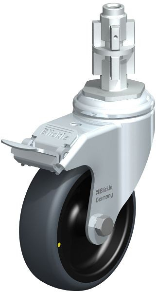 Blickle LKRA-TPA 101G-11-FI-ELS-E14 Apparate-Lenkrolle mit Expander & Feststeller, Thermoplastisches Gummi-Elastomer, Grau, 750707