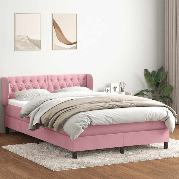 vidaXL Boxspringbett mit Matratze Rosa 160x220 cm Samt, 3317828