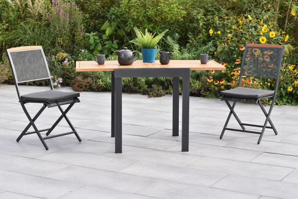 Merxx Patmos Set 5-teilig, 2 Klappstuhl, 2 Sitzkissen, uni grau, Polyester, 1 Balkonausziehtisch, 65 (130) x 65 cm, 50971-800