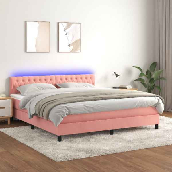 vidaXL Boxspringbett mit Matratze & LED Rosa 180x200 cm Samt, 3134602