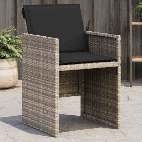 vidaXL Gartenstühle mit Kissen 4 Stück Hellgrau Poly Rattan, UV-beständig, 364937