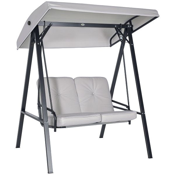 Outsunny Hollywoodschaukel, 2-Sitzer Gartenschaukel mit verstellbarem Dach, bis 220 kg belastbar, 145 x 116 x 172 cm, Grau, 84A-158V02GY