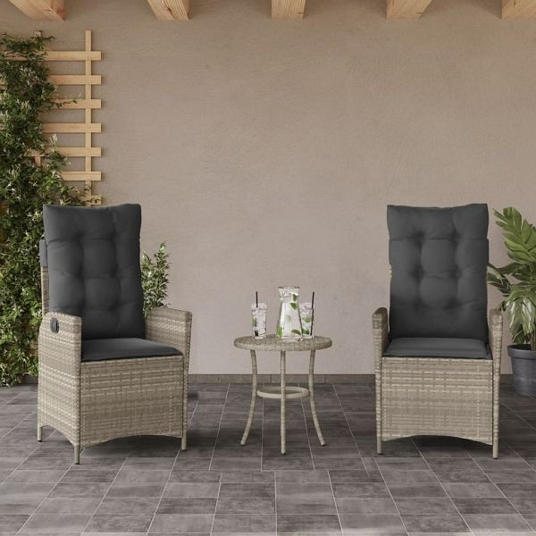 vidaXL Gartensessel mit Kissen 2 Stück Verstellbar Hellgrau Poly Rattan, 365270
