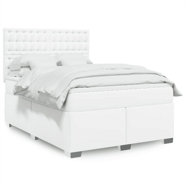 vidaXL Boxspringbett mit Matratze Weiß 140x190 cm Kunstleder, 3293021