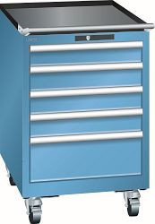 LISTA Schubladenschrank mobil 27x27E (BxTxH) 564x572x890mm AUTO Lock, Lichtblau, 5 Schubladen, 14.249.010.A