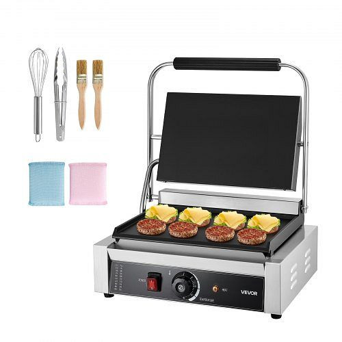 VEVOR kommerzieller Panini-Grill 2200 W, Edelstahl, 34x23 cm Heizplatte, mit Temperaturregelung, für Sandwiches & Steak, DYYBDBL3200W2444D002V2