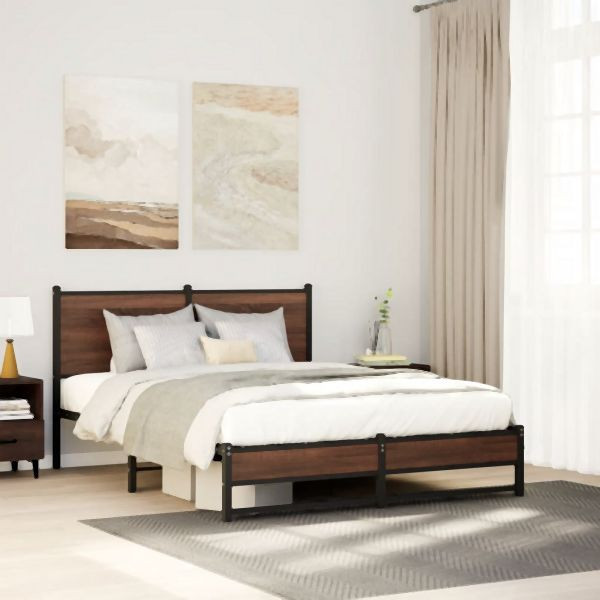 vidaXL Metallbett ohne Matratze Braun Eichen-Optik 150x200 cm, 4007942