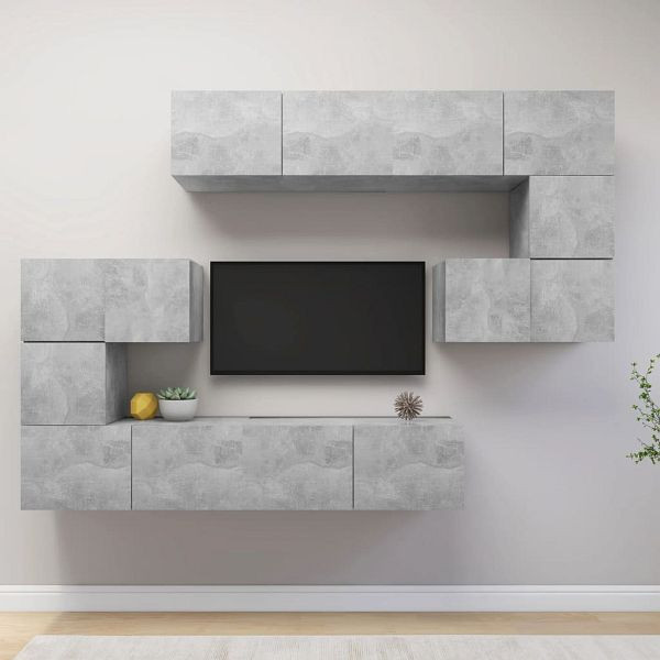 vidaXL 8-teilig TV-Schrank-Set Betongrau Holzwerkstoff, 3079143