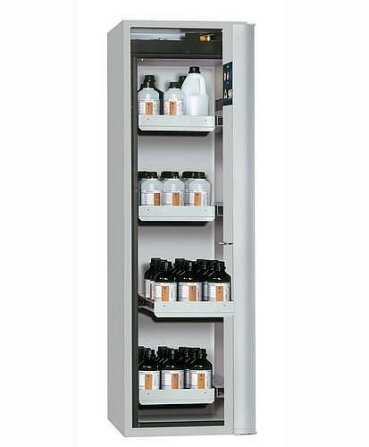 asecos Gefahrstoffschrank GF-601.4 (one touch), 600 mm, 4 Auszüge, Falttür rechts, grau, 3023600130267