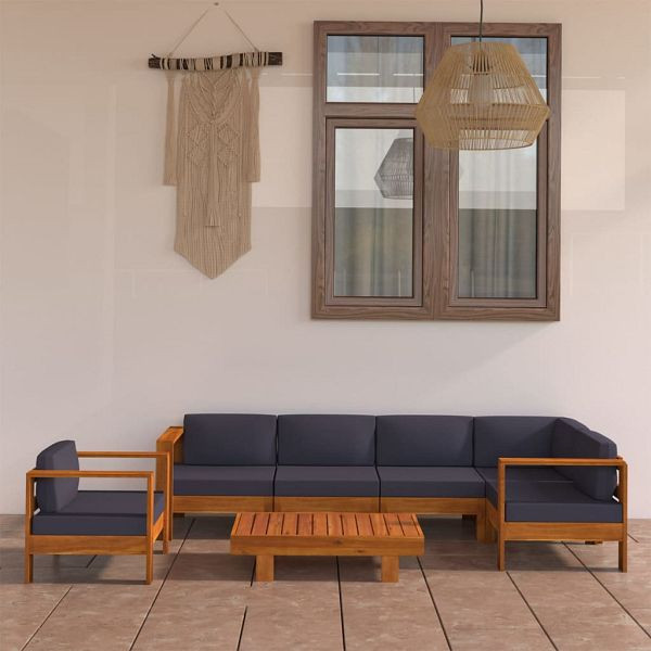 vidaXL 7-tlg. Garten-Lounge-Set mit Dunkelgrauen Auflagen Akazienholz, 3057953