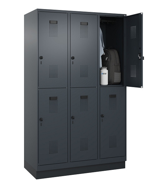 C+P Doppelstöckiger Spind Evolo PLUS, mit Sockel, 6 Fächer, 1950x1200x500mm, 701, RAL 7016 Anthrazitgrau, Drehriegel, 049320-32 S10016