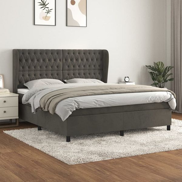 vidaXL Boxspringbett mit Matratze Dunkelgrau 180x200 cm Samt, 3129406