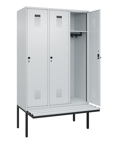 C+P Spind Evolo PLUS, 3 Abteile, 2120x1200x815mm, 7035/7035, Haken 4, Drehriegel, Material Sitzfläche Kunststoff, 0490407-32 S10067