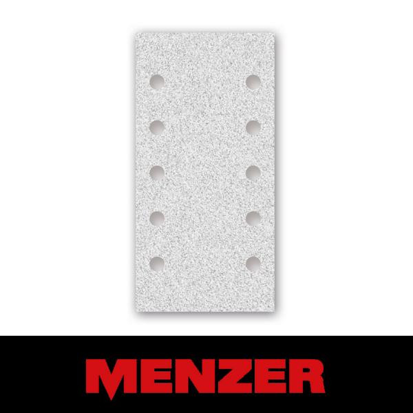 Menzer Klett-Schleifbogen, 115 x 230 mm, 10 Loch, Korn 100, Normalkorund mit Stearat-Beschichtung, VE: 50, 252121100