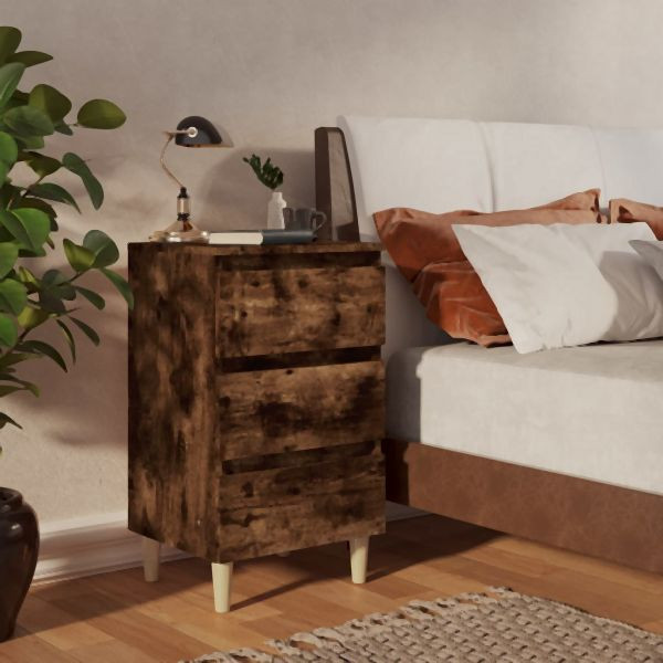 vidaXL Nachttische 2 Stk. Massivholz-Beine Räuchereiche 40x35x69 cm, 813135
