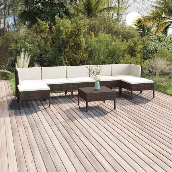 vidaXL 8-teilig Garten-Lounge-Set mit Auflagen Poly Rattan Braun, 3094543