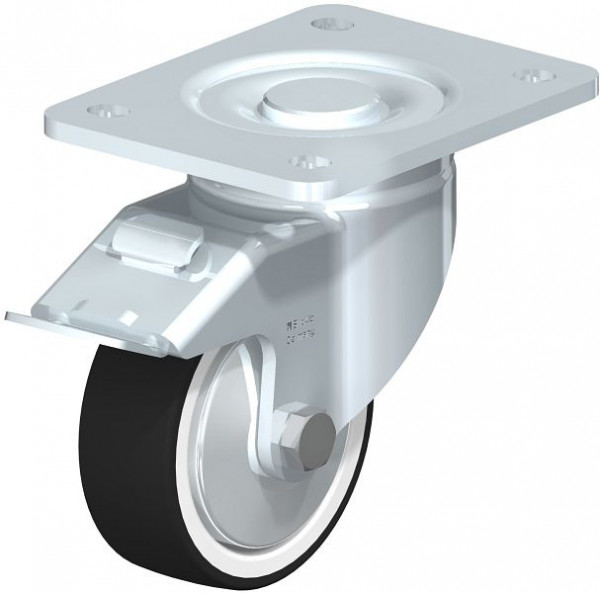 Blickle LH-POTH 100G-3-FI-FA Stahlblech-Bockrolle, Schwerlast-Ausführung, mit Anschraubplatte & Feststeller, Thermoplastisches Polyurethan, Grau, 750088