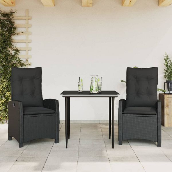 vidaXL 3-tlg. Garten-Essgruppe mit Kissen Schwarz Poly Rattan, 3212742