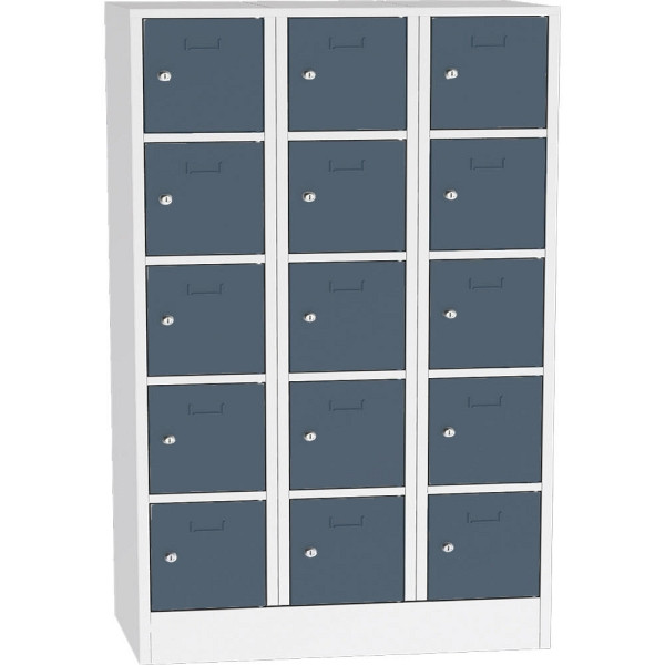 Deskin Schließfach-Stahlschrank SYSTEM SP1 COLOR, Korpus Lichtgrau RAL 7035, Türen Blaugrau RAL 7031, H 1850 x B 1200 x T 500 mm, Zylinderschloss, 282225