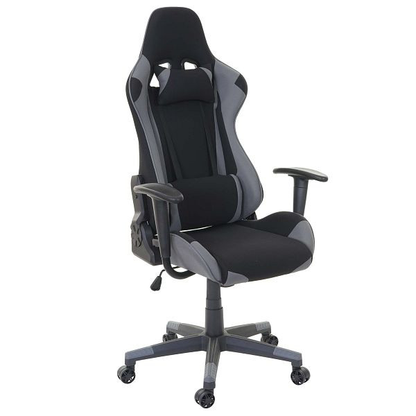Mendler Bürostuhl HWC-D25, Schreibtischstuhl Gamingstuhl Chefsessel Bürosessel, 150kg belastbar Textil/Stoff, schwarz/grau, 62597