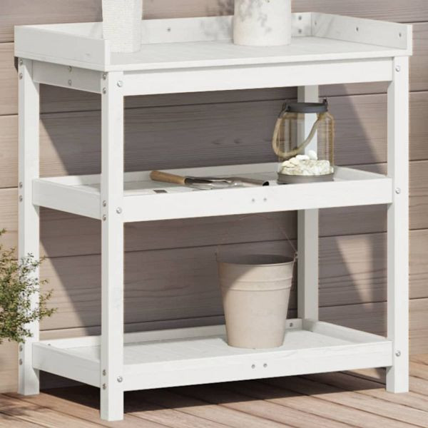 vidaXL Pflanztisch mit Ablagen Weiß 82,5x45x86,5 cm Massivholz Kiefer, 832433