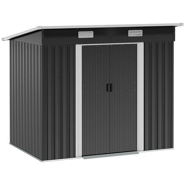 Outsunny Gerätehaus Metall 2,3 m² 207 x 130 x 182 cm Geräteschuppen mit Pultdach Fenster Bodenrahmen Schwarz, 845-496