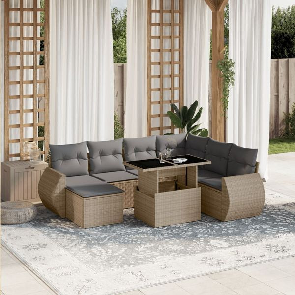 vidaXL 8-teilig Garten-Sofagarnitur mit Kissen Beige Poly Rattan, 3268699