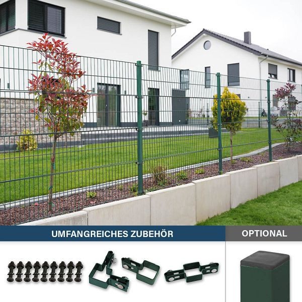 HOME DELUXE Doppelstabmattenzaun inkl. Eckpfosten MORATA Anthrazit / Grün, 240 cm x 16 m ohne Eckpfosten, 40874
