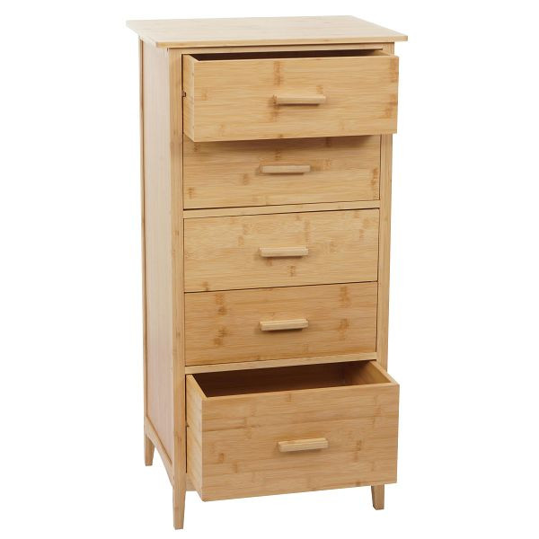 Mendler Bambus Kommode HWC-M24, Badezimmerschrank Schrank Anrichte Badschrank Beistellschrank, 5 Schubladen, FSC® 100x50x40cm, 103869