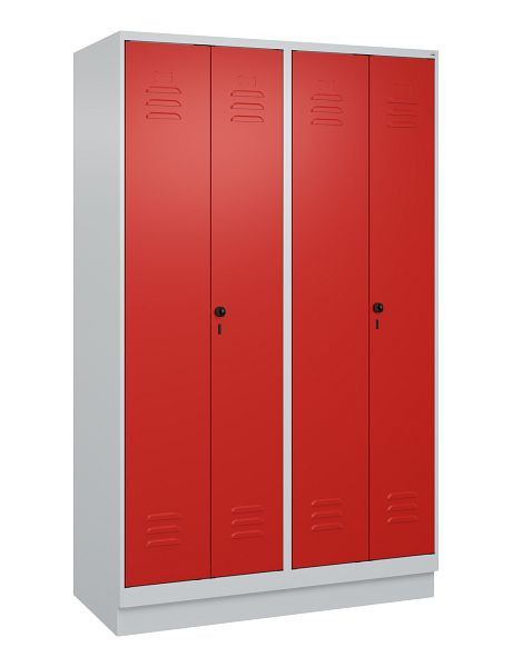C+P Umkleidespind Classic PLUS, Doppel-Spind, Sockel, 4 Abteile, 1950x1200x500mm, 7035/3020, Drehriegel, 080022-40P S10002