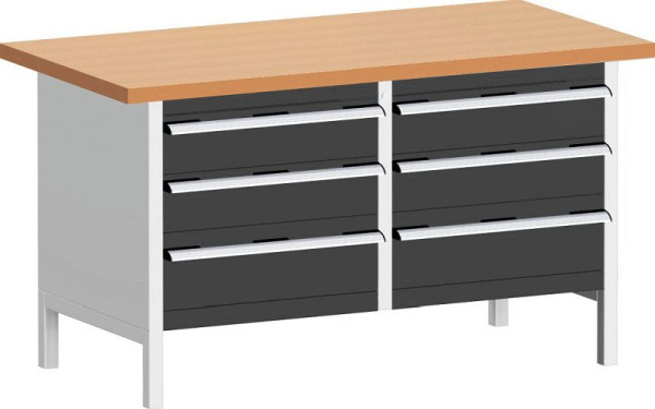 bott cubio Kastenwerkbank mit 6 Schubladen Rotbuche-Arbeitsplatte BxTxH: 1500 x 750 x 840 mm, RAL 7035/7016, 41002032.19V