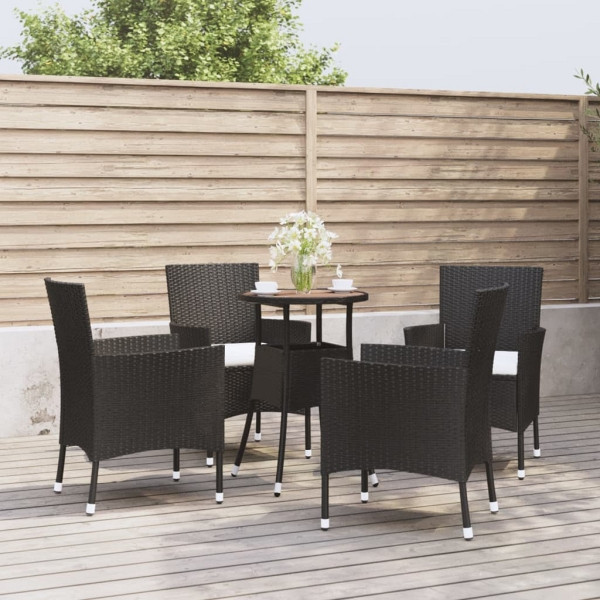 vidaXL 5-tlg. Garten-Bistro-Set mit Kissen Schwarz Poly Rattan, 3187433