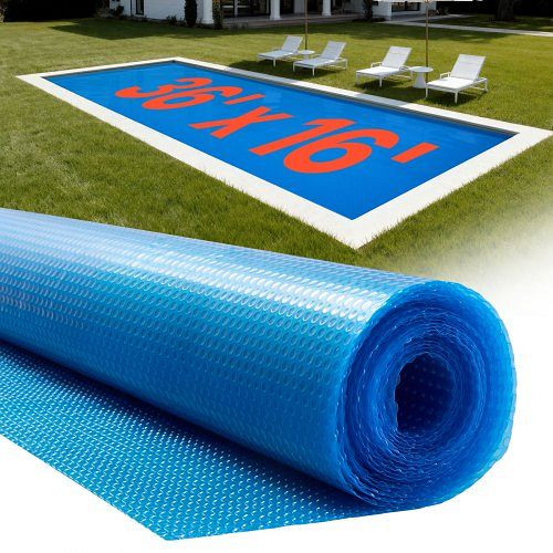 VEVOR Pool Solarfolie, 10972x4876 mm, 0,3 mm Solardecke mit Luftpolster & PE-Material, blau, TYNJRYCM3616CNGAZ001V0