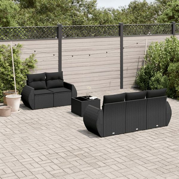 vidaXL 6-teilig Garten-Sofagarnitur mit Kissen Schwarz Poly Rattan, 3221094