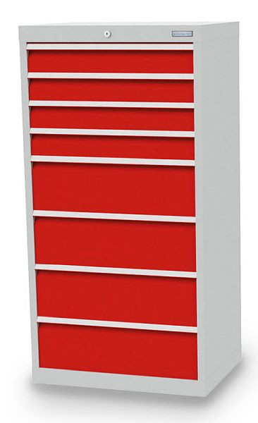 Bedrunka+Hirth Schubladenschrank, Tiefe 500 mm, R 24-16, 680 x 500 x 1319 mm, 8x Schubladen (4x100VA, 4x200VA), Tragkraft 75 kg, 613.404-75