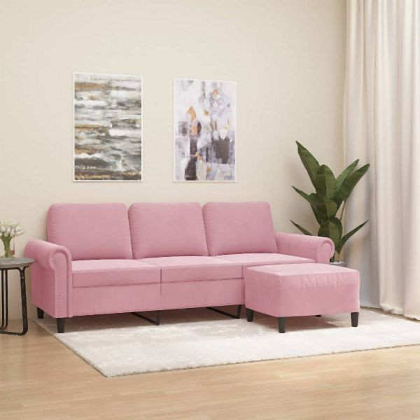 vidaXL 3-Sitzer-Sofa mit Hocker Rosa 180 cm Samt, 3201218