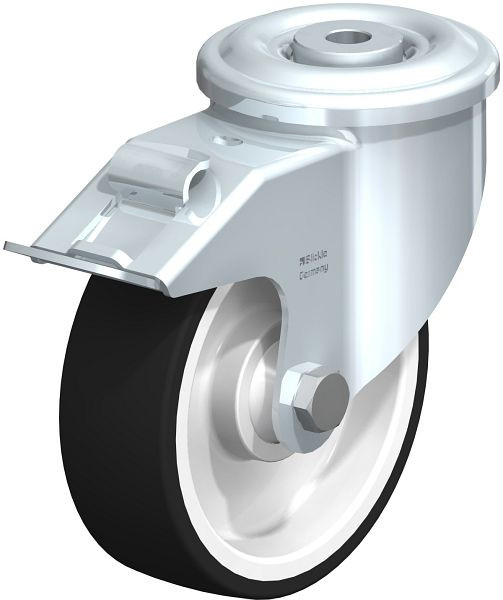 Blickle LKR-POTH 125K-FI Stahlblech-Lenkrolle, schwere Ausführung, mit Rückenloch & Feststeller, Thermoplastisches Polyurethan, Grau, 537514