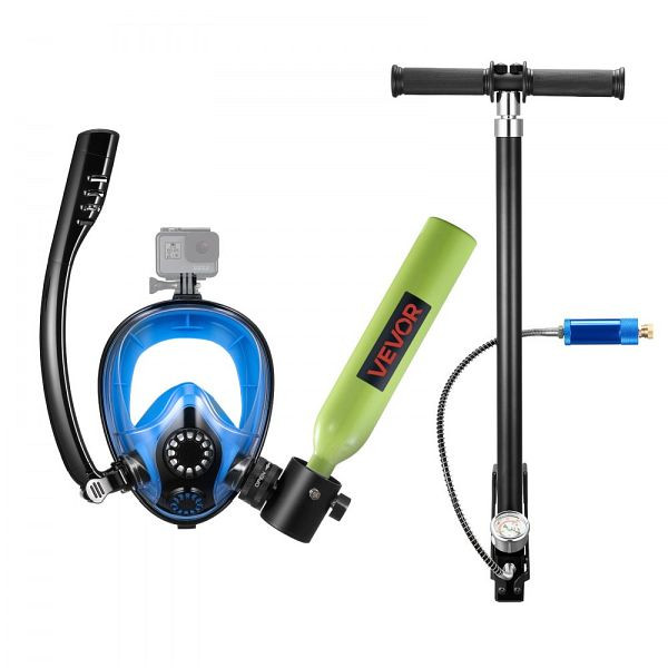 VEVOR 0,5L Mini-Tauchflasche, Tragbare Lungenflasche mit Maske & Pumpe, Wiederverwendbar für 10 Min. Unterwasseratmung, QSYQP05L1GYQ35SI2001V0