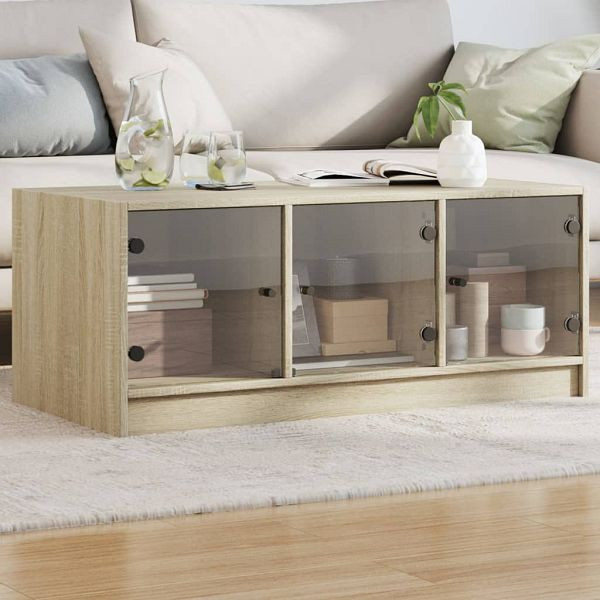 vidaXL Couchtisch mit Glastüren Sonoma-Eiche 102x50x42 cm, 836415