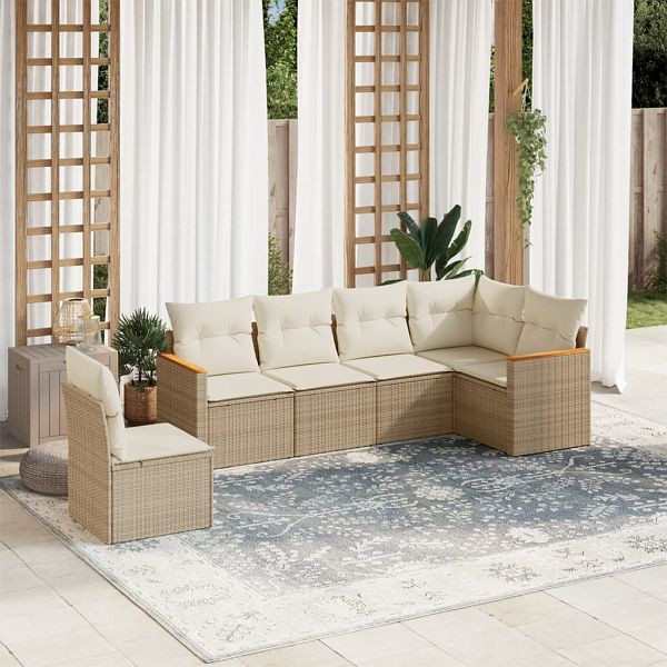 vidaXL 6-teilig Garten-Sofagarnitur mit Kissen Beige Poly Rattan, 3258418