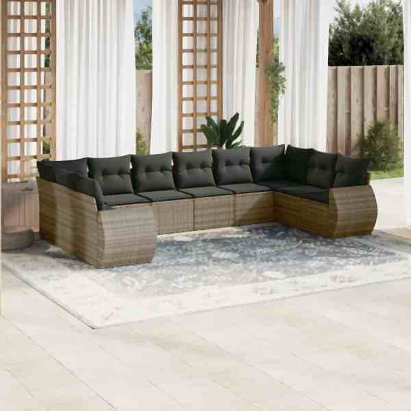 vidaXL 10-tlg. Garten-Sofagarnitur mit Kissen Grau Poly Rattan, UV-beständig, 3221869