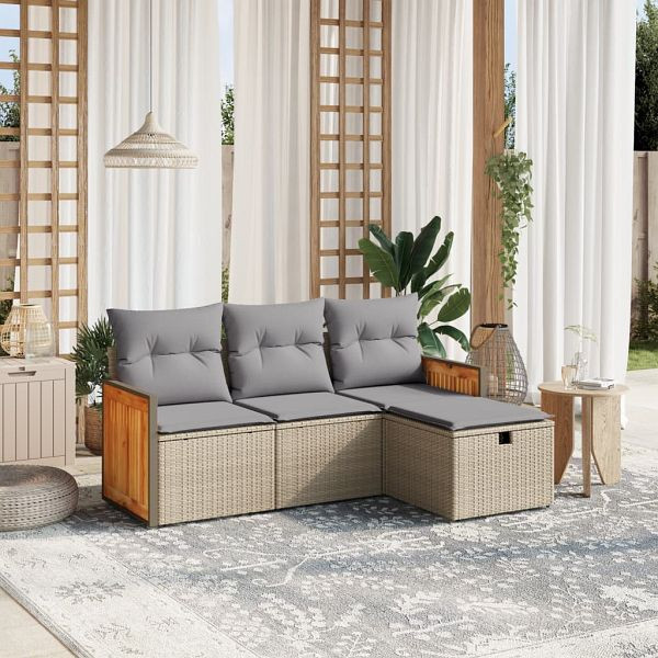 vidaXL 4-teilig Garten-Sofagarnitur mit Kissen Beigemischung Poly Rattan, 3265707