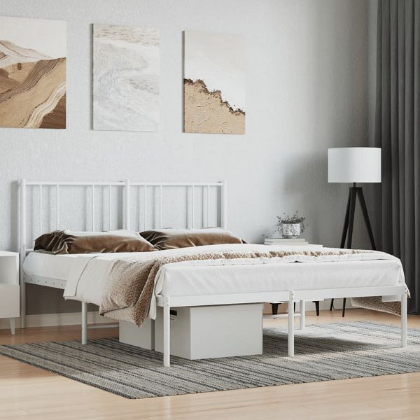 vidaXL Bettgestell mit Kopfteil Metall Weiß 140x190 cm, 352529
