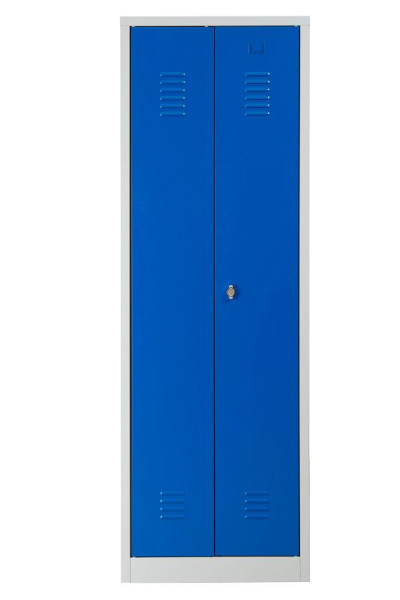 Gürkan Garderobenschrank, 50x60x180cm, Lichtgrau, Enzianblau, Vorhangschloss, Hutboden & Kleiderhaken, Zueinanderschlagende Türen, WRC/2.1860.V2, 103452