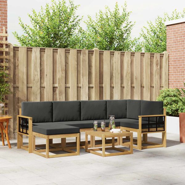 vidaXL Outdoor-Sofagarnitur 7-teilig Weiß und Anthrazit Massivholz Akazie, 3387921