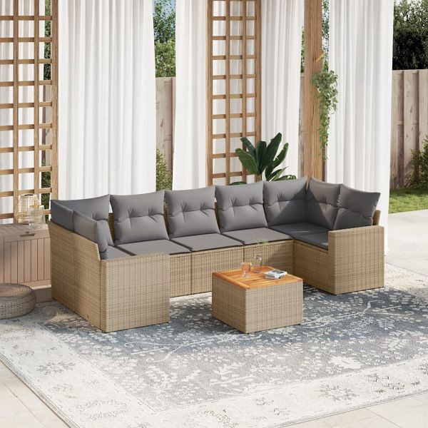 vidaXL 8-teilig Garten-Sofagarnitur mit Kissen Beige Poly Rattan, 3224036