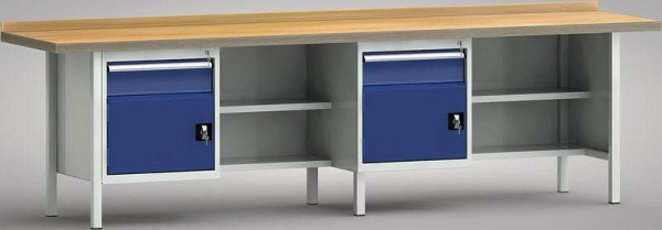 KLW Standard-Werkbank - 3000 x 700 x 840 mm L x T x H, je Arbeitsplatz links 150EA/Türe 350 mm, WS388N-3000M40-E1680