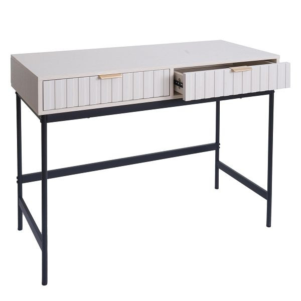 Mendler Konsolentisch HWC-O41, Telefontisch Ablagetisch, Industrial Schublade Melamin 85x100x40cm, Holzoptik weiß, 112233